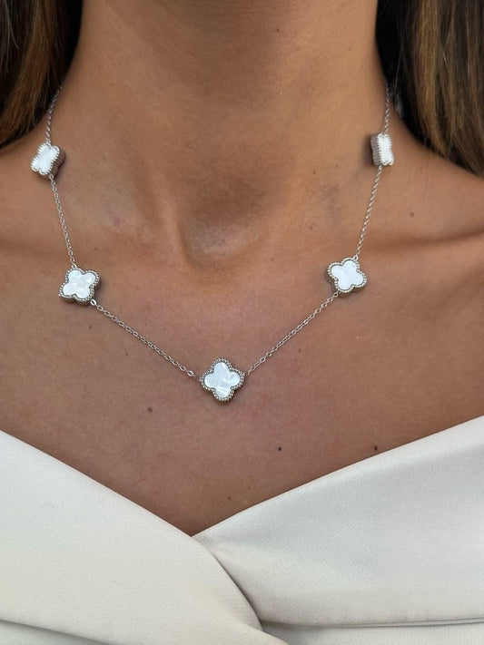 Silver Chain Four leaf Clover Mother of pearl Necklace - WOOLX