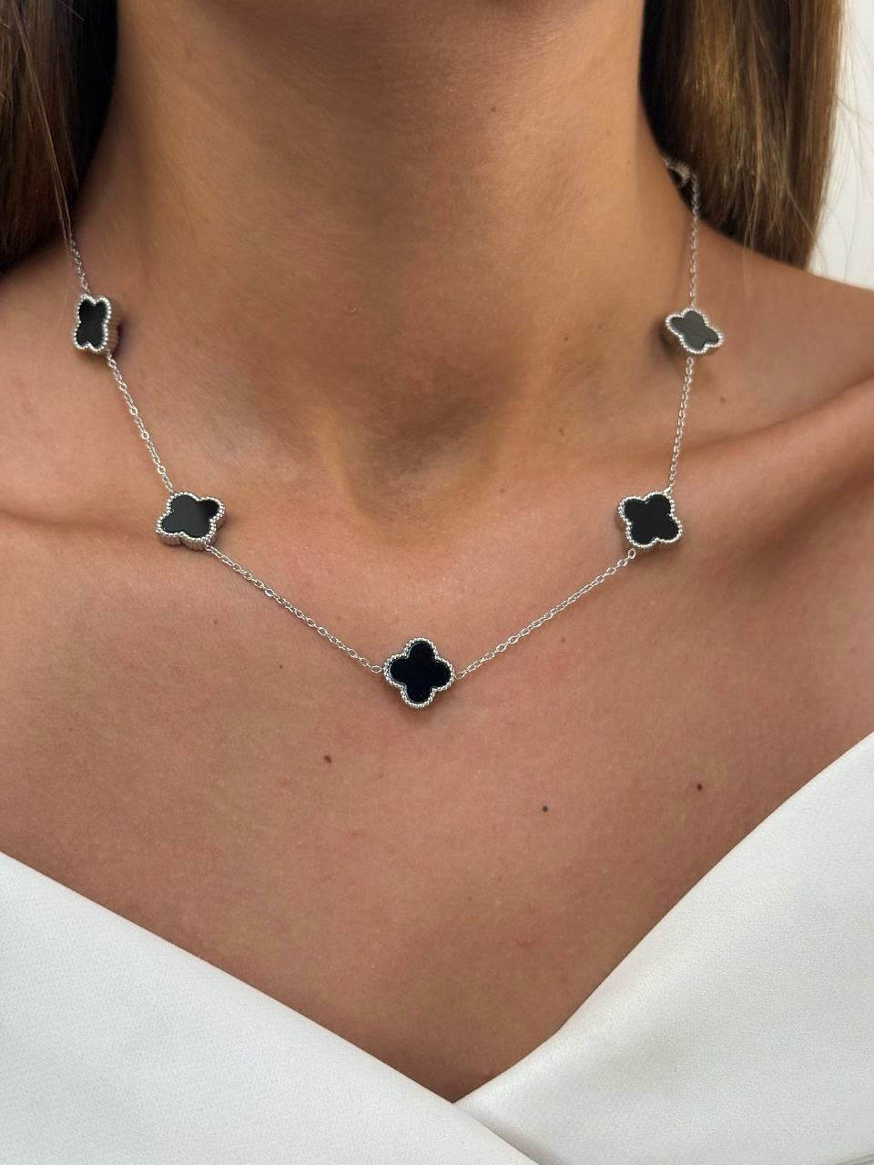 Silver Chain Four leaf Clover Mother of pearl Necklace - WOOLX