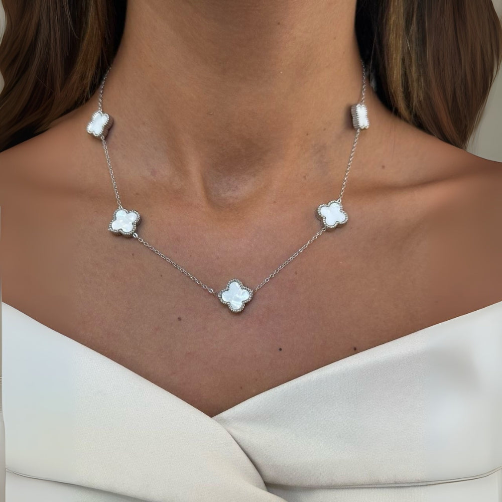 Silver Chain Four leaf Clover Mother of pearl Necklace - WOOLX