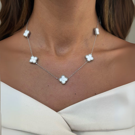 Silver Chain Four leaf Clover Mother of pearl Necklace - WOOLX