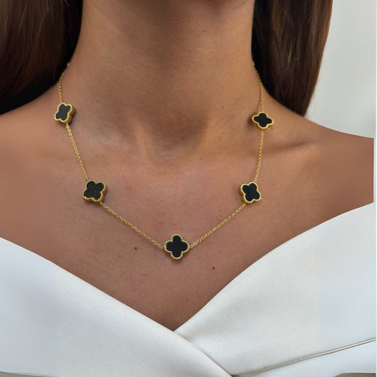 Gold Chain Four Leaf Clover Mother Of Pearl Necklace - WOOLX