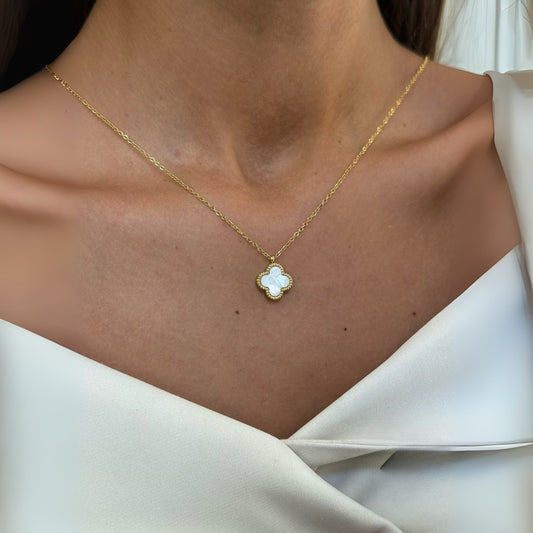 Gold Toned Chain Four Leaf Clover Pendant Necklace - WOOLX