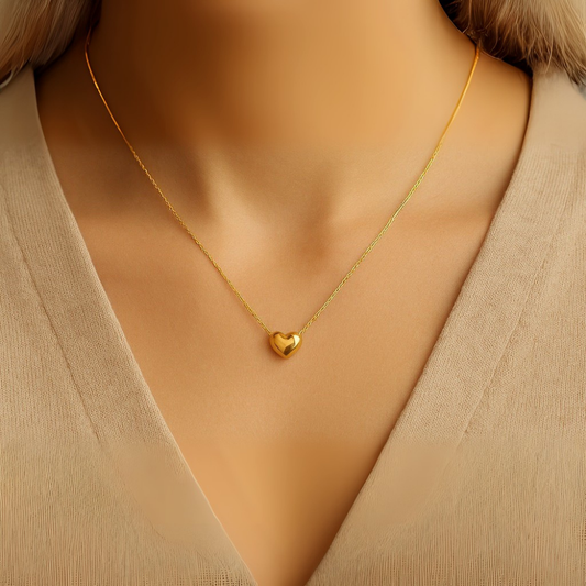 Gold Toned Heart Pendant Necklace - WOOLX