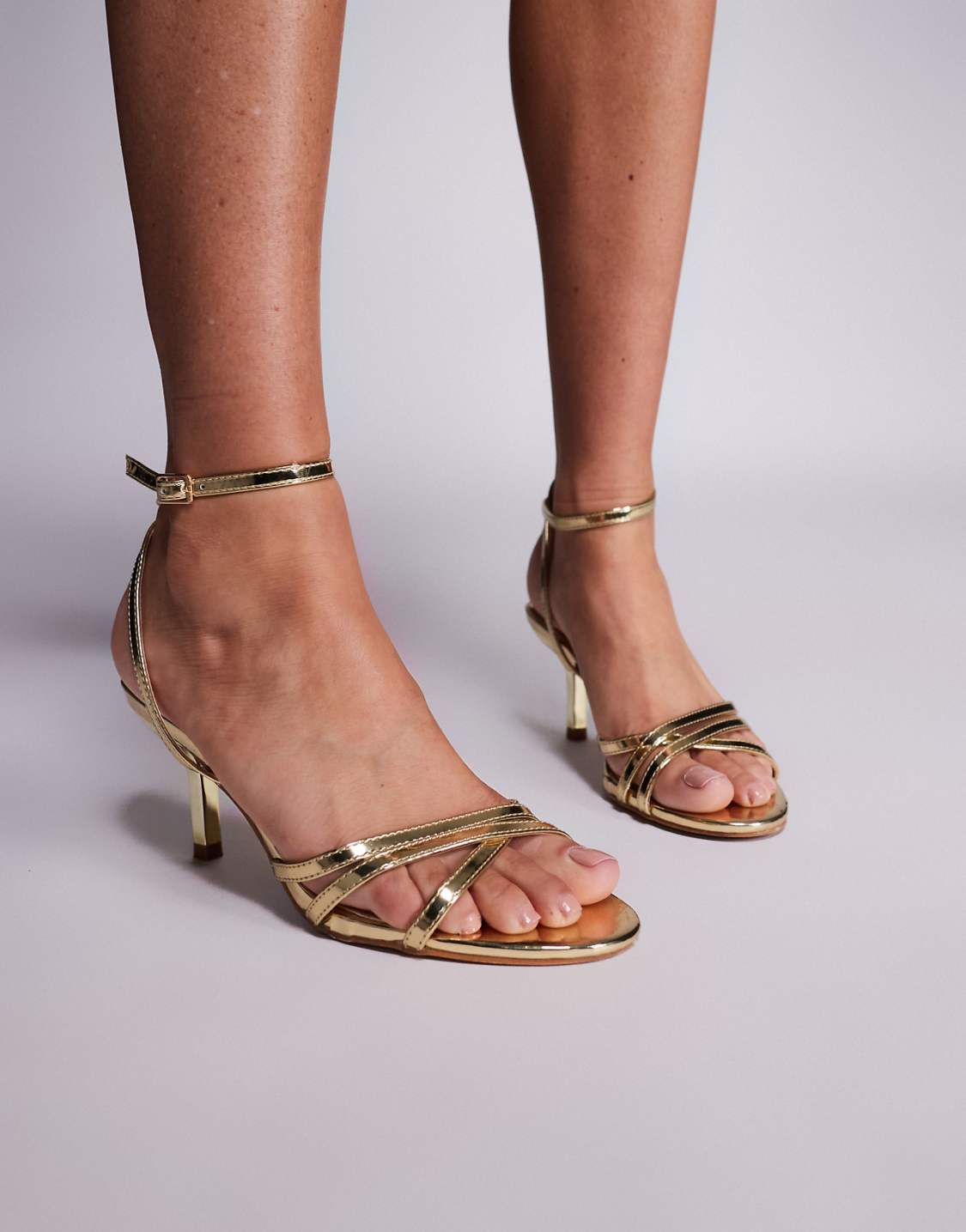 Gold Metallic Ankle Strap High Heel Sandals - WOOLX