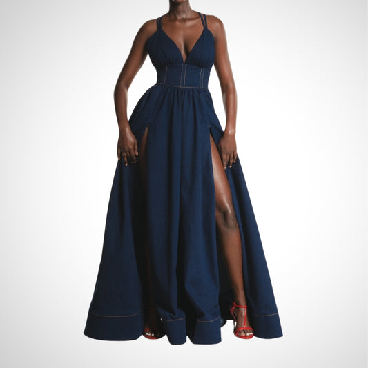 Sling Denim Split Dress - WOOLX