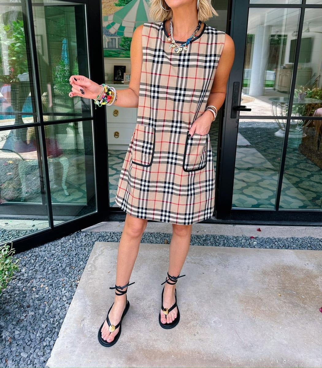 Trendy Plaid Print Sleeveless Mini Dress - WOOLX
