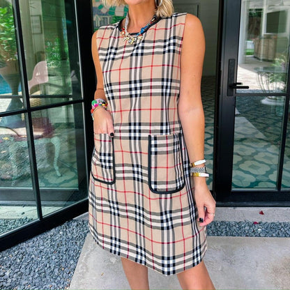 Trendy Plaid Print Sleeveless Mini Dress - WOOLX