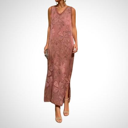 Rose - Pink Embroidered Sleeveless Maxi Dress - WOOLX