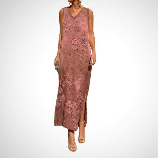 Rose - Pink Embroidered Sleeveless Maxi Dress - WOOLX