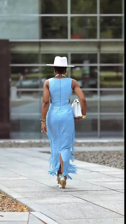 Elegant Cutout Tassels Hem Dress - WOOLX