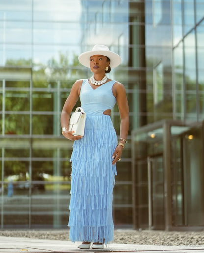 Elegant Cutout Tassels Hem Dress - WOOLX