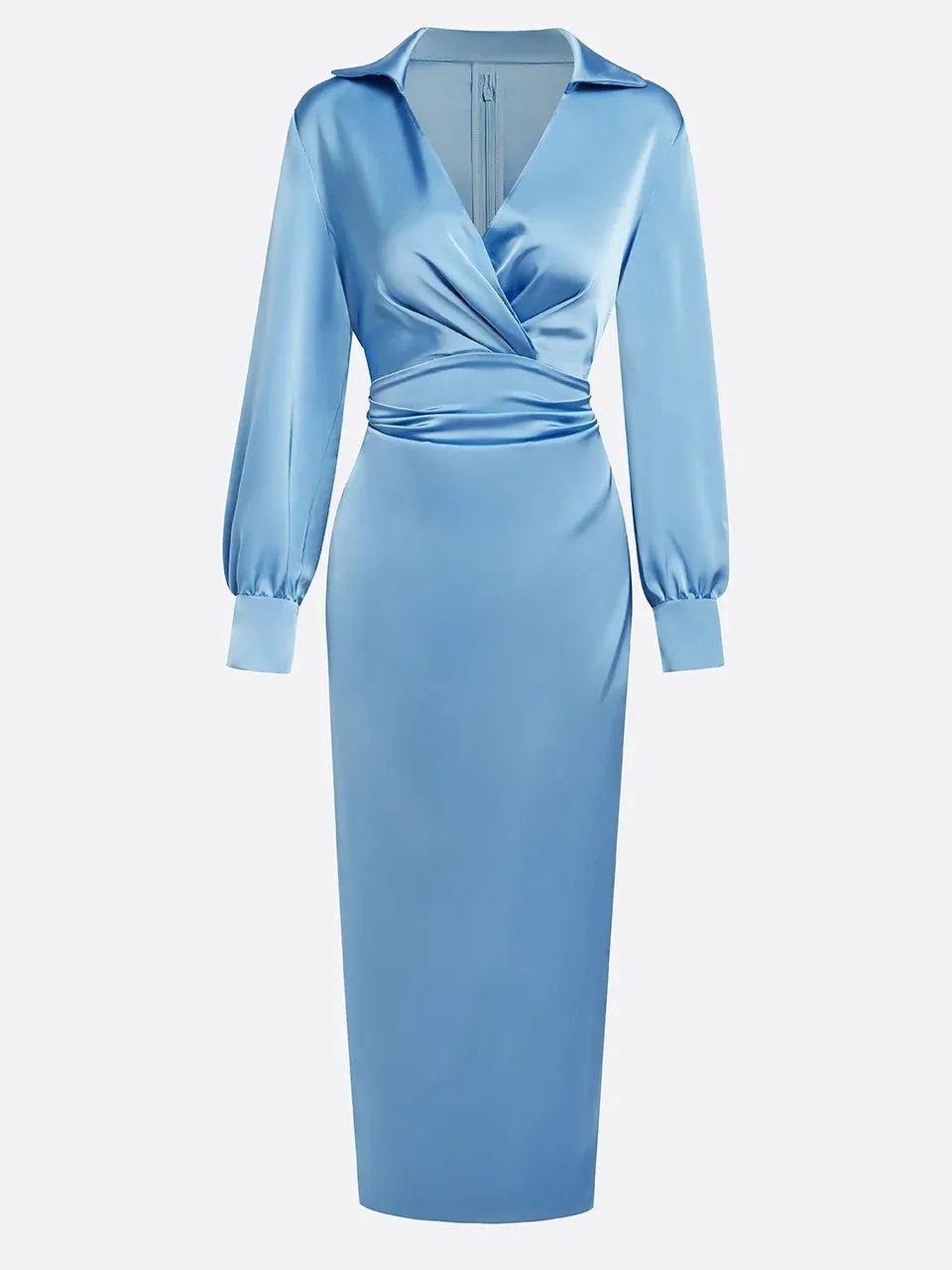 Light Blue Satin Shirt - Dress With Long Sleeves - WOOLX