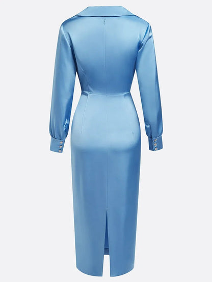 Light Blue Satin Shirt - Dress With Long Sleeves - WOOLX