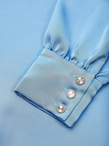 Light Blue Satin Shirt - Dress With Long Sleeves - WOOLX