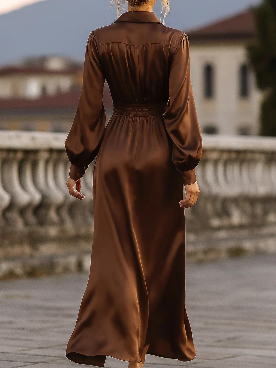 Coffee Long Sleeve Plain Maxi Dress - WOOLX