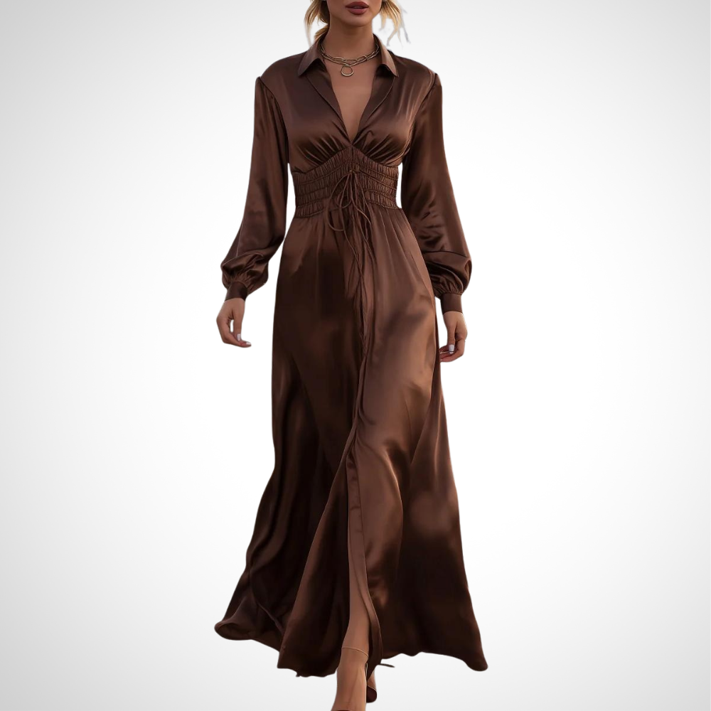 Coffee Long Sleeve Plain Maxi Dress - WOOLX