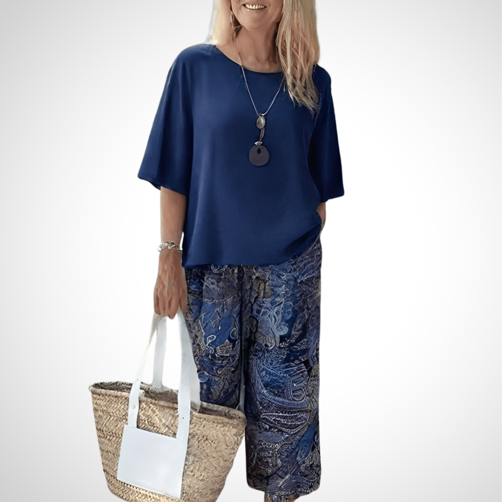 Blue Round Neck Two Piece Set - WOOLX