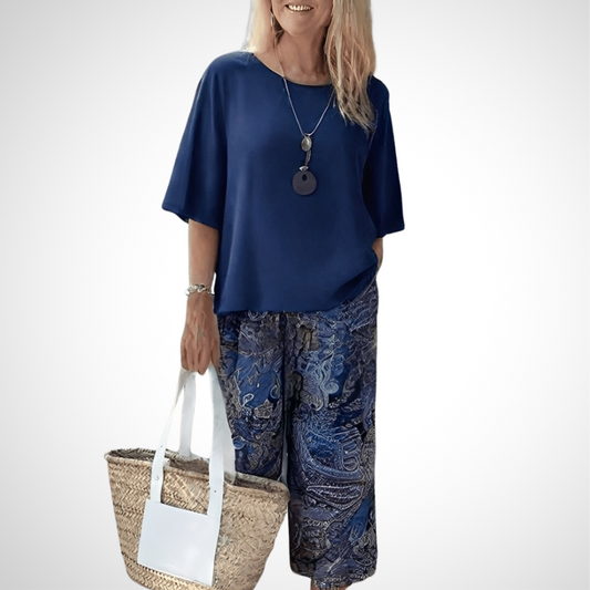 Blue Round Neck Two Piece Set - WOOLX