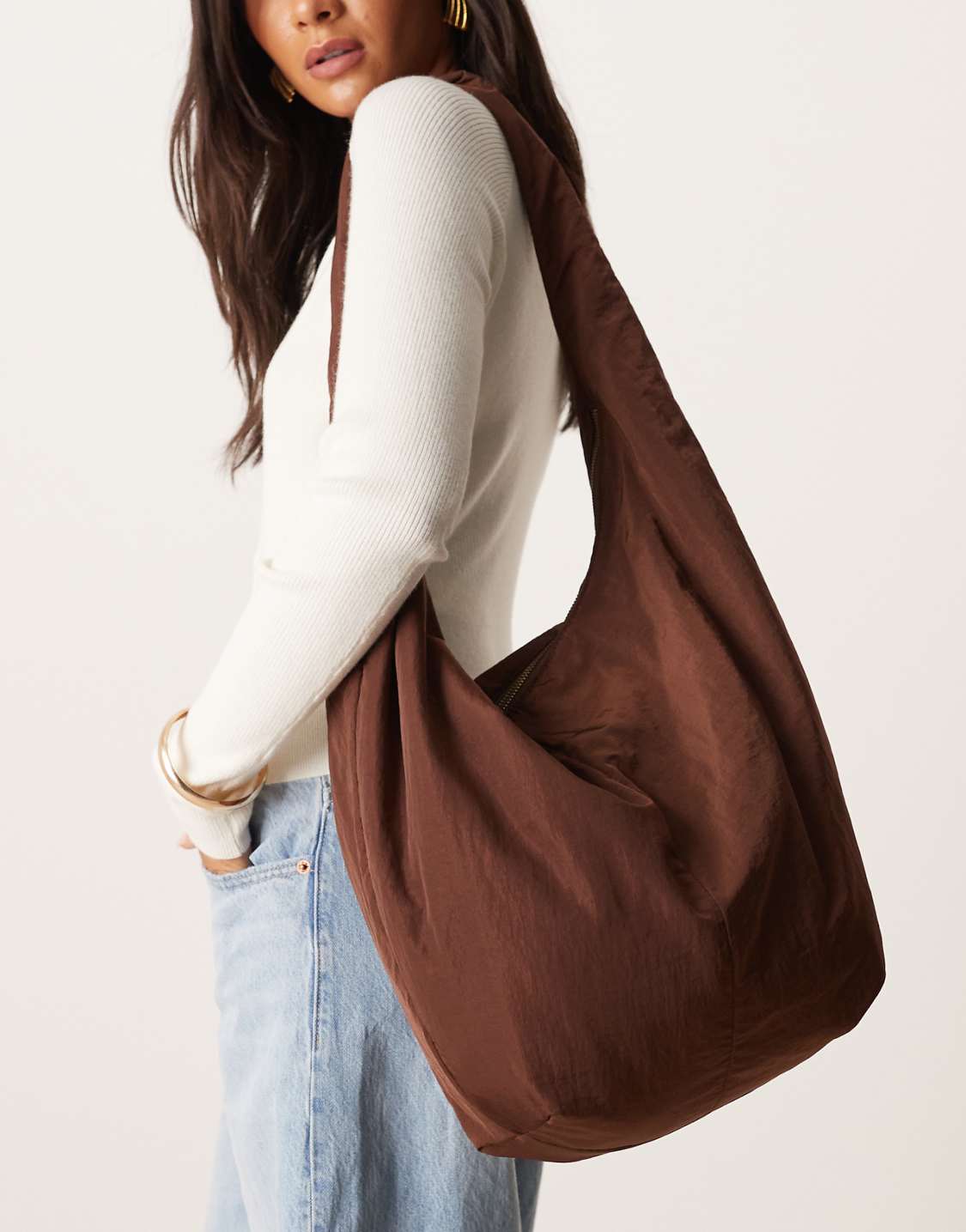 WOOLX DESIGN Large Slouchy Sling Tote Bag In Black - WOOLX