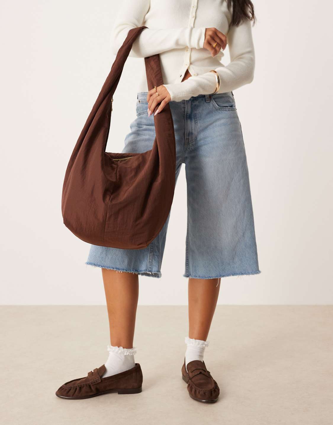 WOOLX DESIGN Large Slouchy Sling Tote Bag In Black - WOOLX