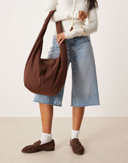 WOOLX DESIGN Large Slouchy Sling Tote Bag In Black - WOOLX