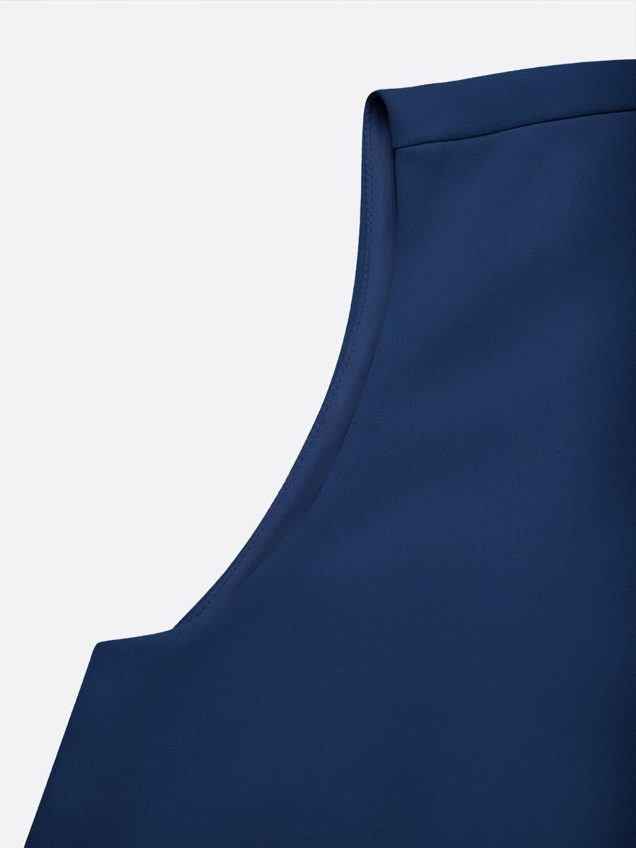 Navy Blue Sleeveless Keyhole Neck Ruched Sheath Dress - WOOLX