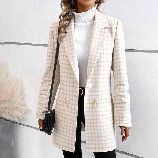 Chic Long Sleeve Plaid Blazer - WOOLX