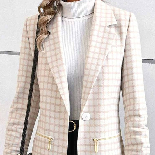 Chic Long Sleeve Plaid Blazer - WOOLX