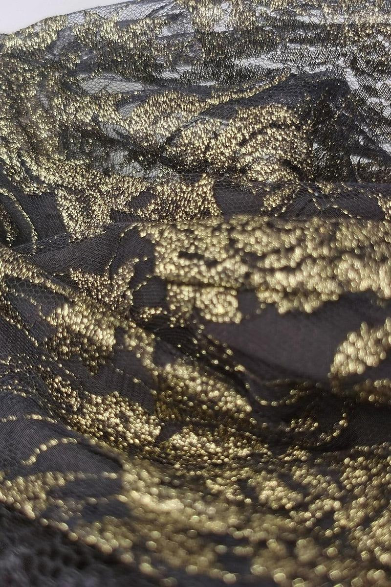 Black & Gold Lace Top Chiffon Midi Dress - WOOLX