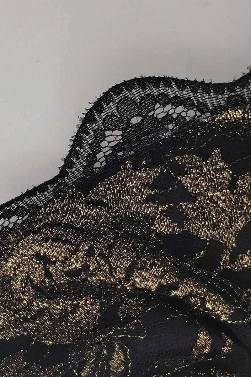 Black & Gold Lace Top Chiffon Midi Dress - WOOLX