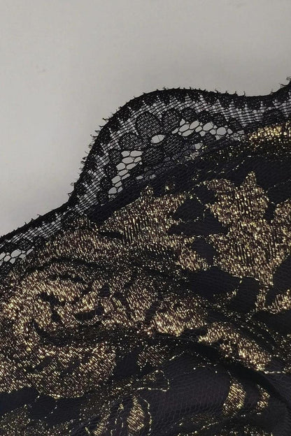 Black & Gold Lace Top Chiffon Midi Dress - WOOLX