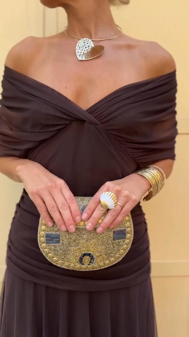 Dark Brown Off The Shoulder Ruched Chiffon Maxi Dress - WOOLX