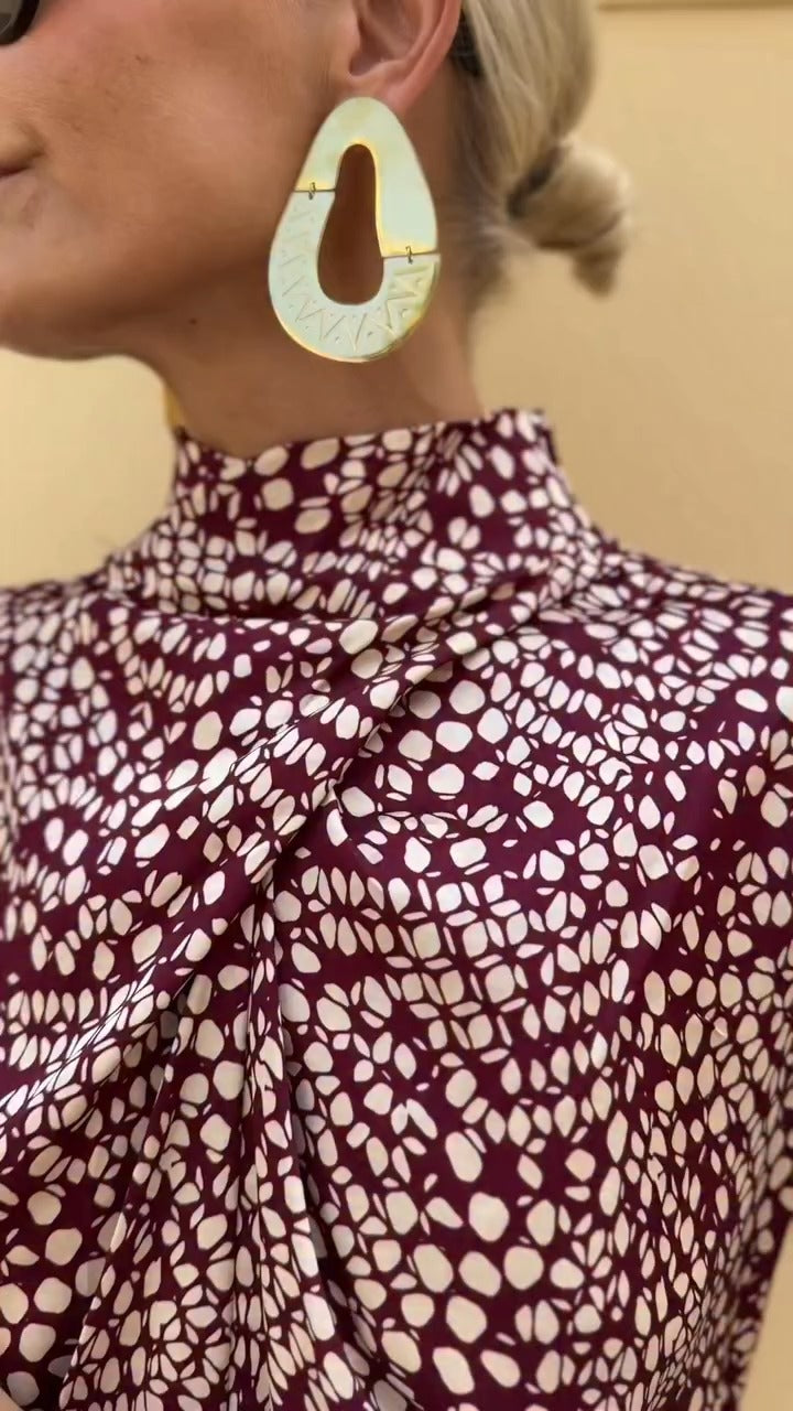 Brown And White Dotted Mock Neck Sleeveless Maxi Dress - WOOLX