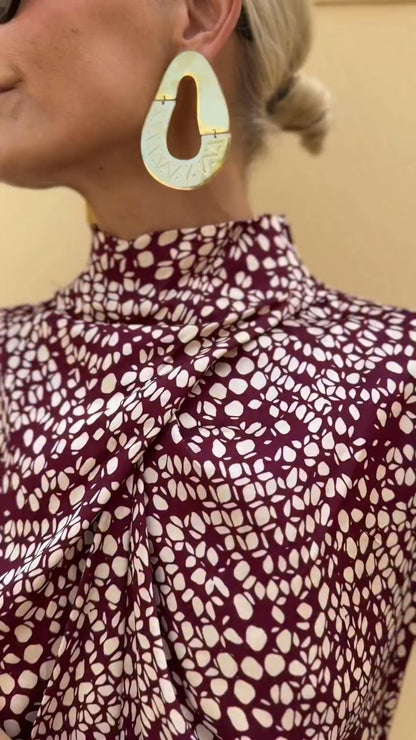 Brown And White Dotted Mock Neck Sleeveless Maxi Dress - WOOLX