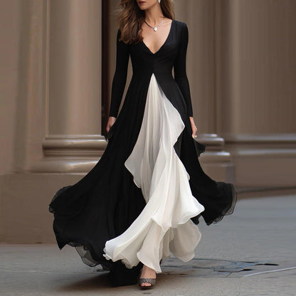 Special Color Block Long Sleeve Maxi Dress - WOOLX