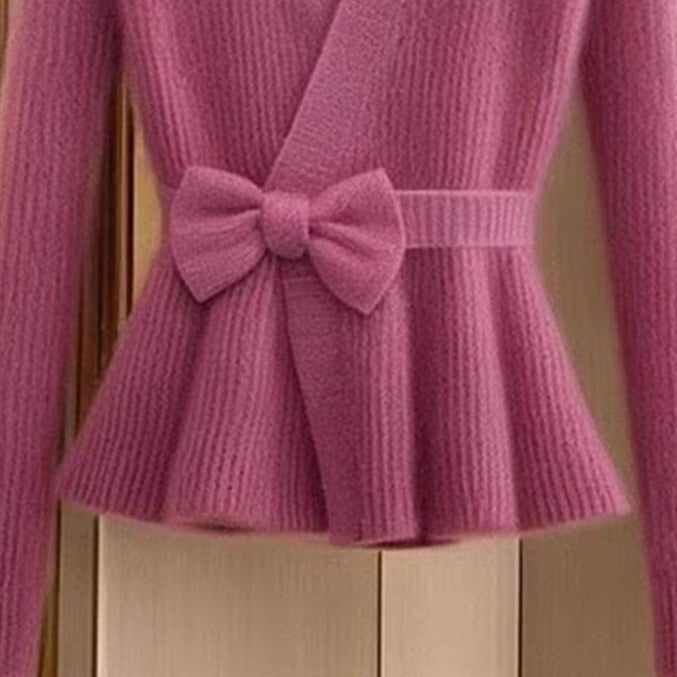 Groovy V-Neck Long Sleeve Rose Red Sweater - WOOLX