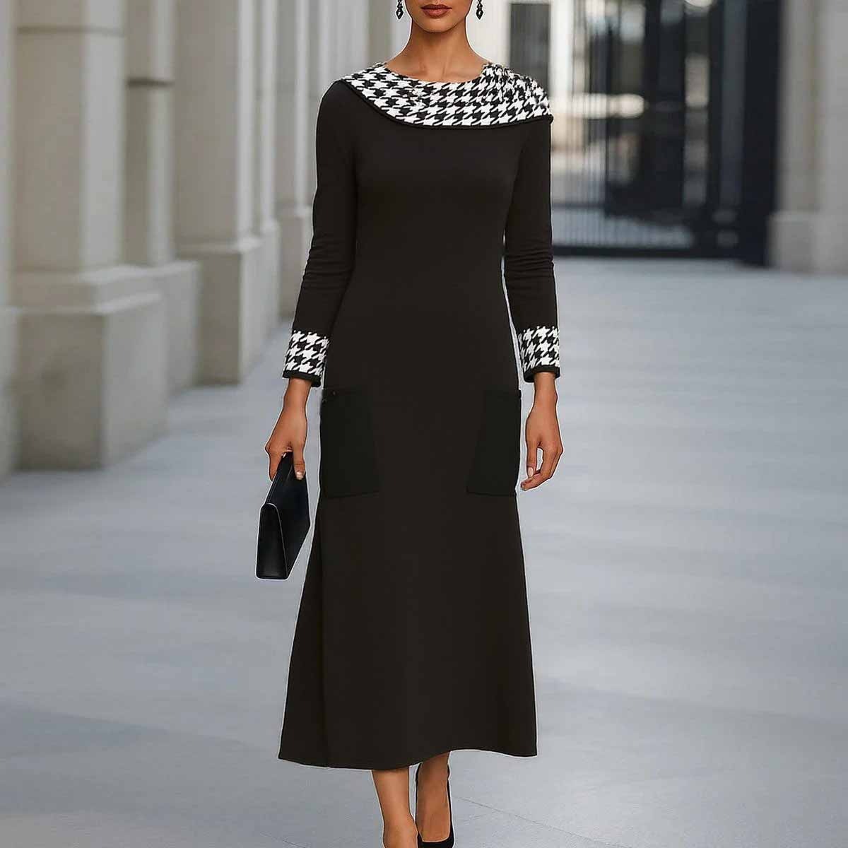 Groovy Round Neck Long Sleeve Maxi Dress - WOOLX