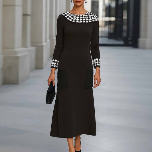 Groovy Round Neck Long Sleeve Maxi Dress - WOOLX