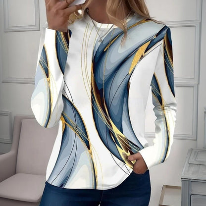 Stunning Geometric Print Round Neck Long Sleeve Top - WOOLX