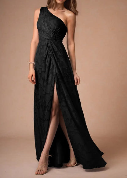 Black One Shoulder Maxi Dress - WOOLX