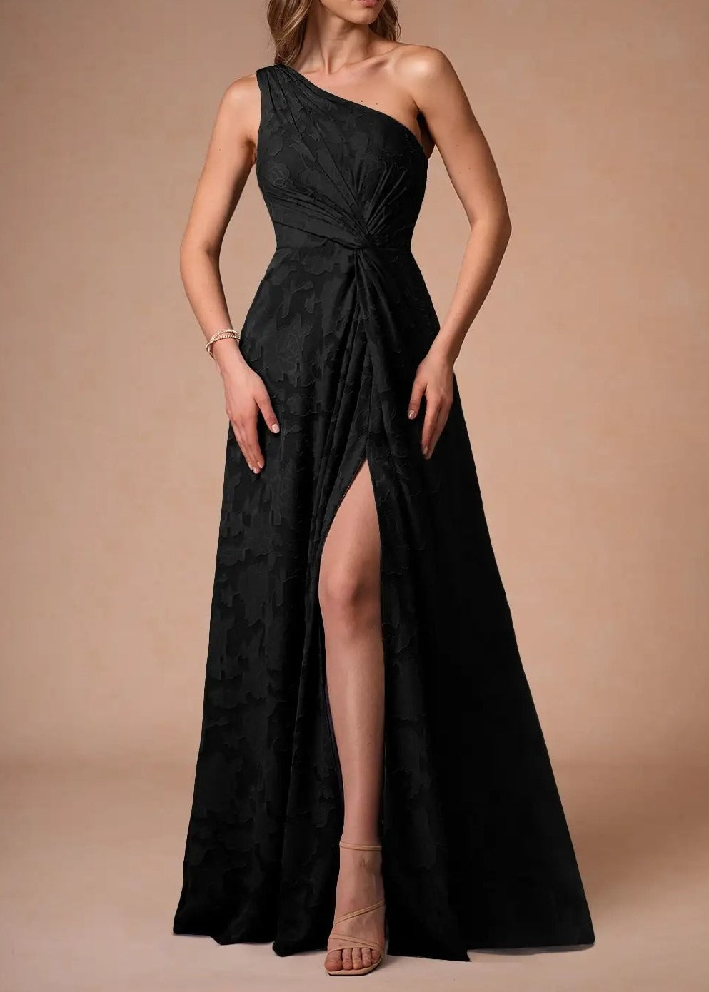 Black One Shoulder Maxi Dress - WOOLX