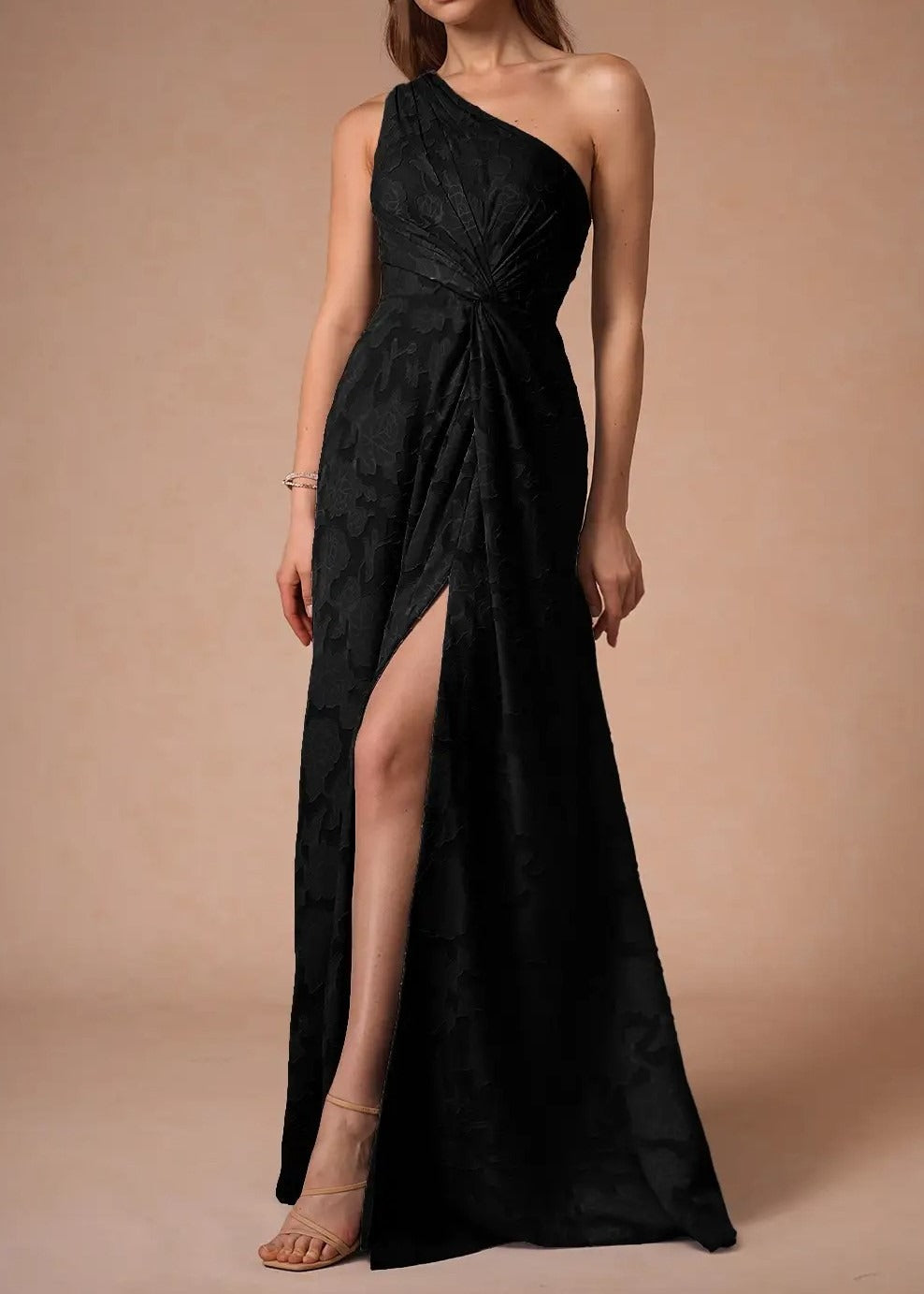 Black One Shoulder Maxi Dress - WOOLX
