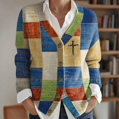 Stylish V-Neck Check Print Outerwear