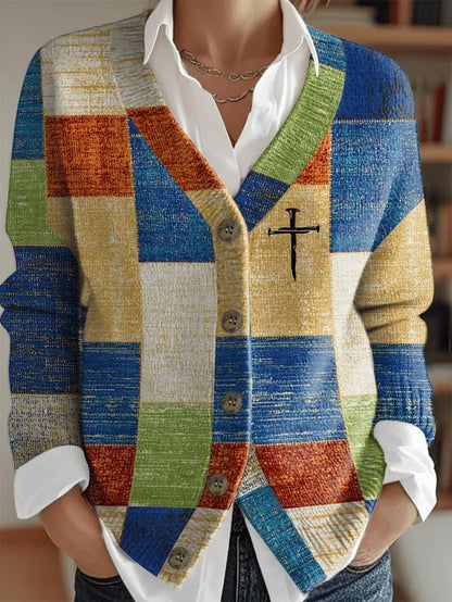 Stylish V-Neck Check Print Outerwear