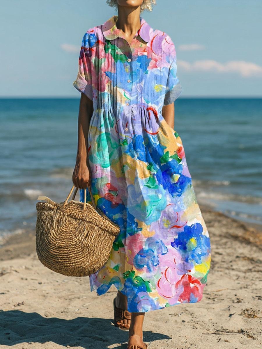 Dreamy Blue Collared Short Sleeve Maxi Dress