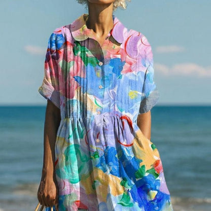 Dreamy Blue Collared Short Sleeve Maxi Dress