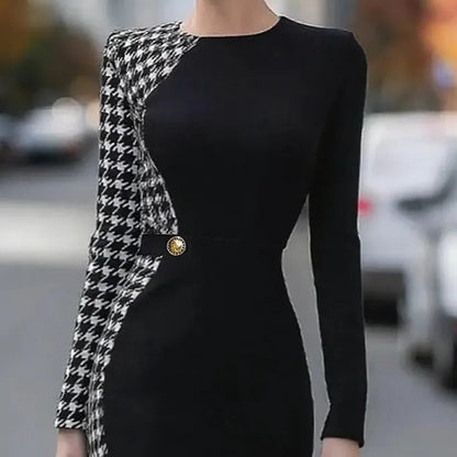 Trendy Houndstooth Print Midi Dress