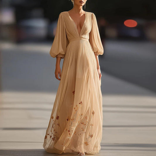 Special V-Neck Long Sleeve Maxi Dress