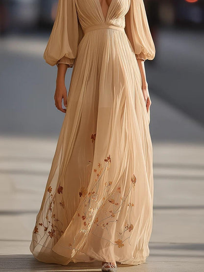 Special V-Neck Long Sleeve Maxi Dress