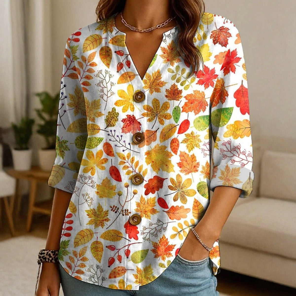 Gorgeous V-Neck Long Sleeve Floral Print Top